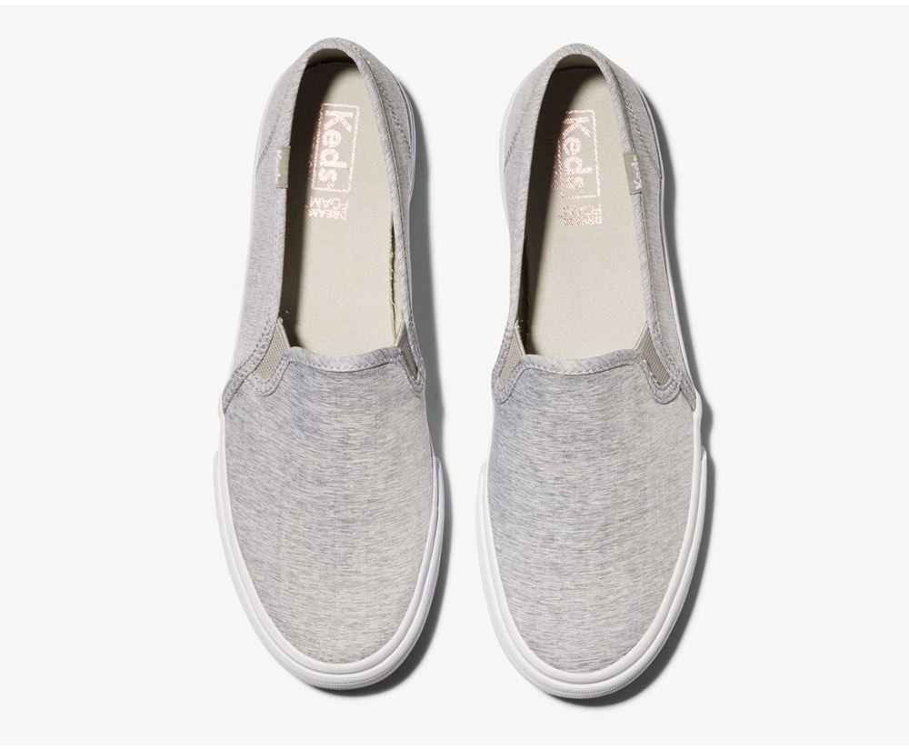 Womens Keds Slip Ons - Double Decker Heathered Woven - Grey - 0952-THMZQ